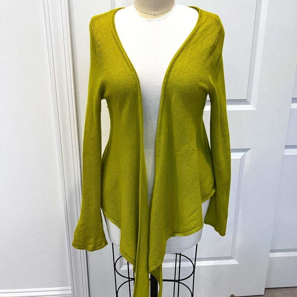 Chartreuse Green Soft Surroundings Cashmere Wrap Sweater Cardigan Women L
